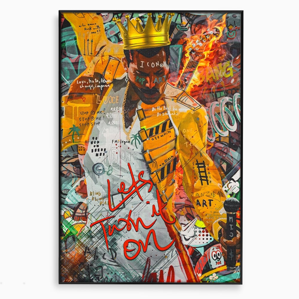 Tablou canvas cu tablou canvas cu freddie mercury stil grafitti, in rama de aluminiu negru